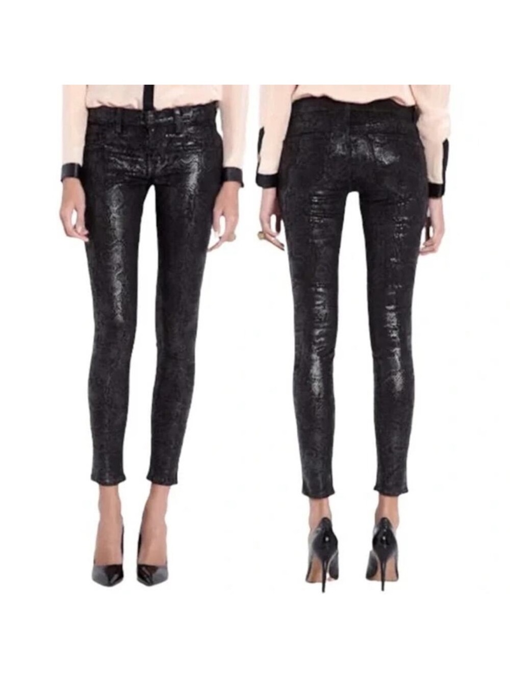 J Brand Jeans Leggings Matte Boa Python Snake Print Coated Skinny Size 24 NEW